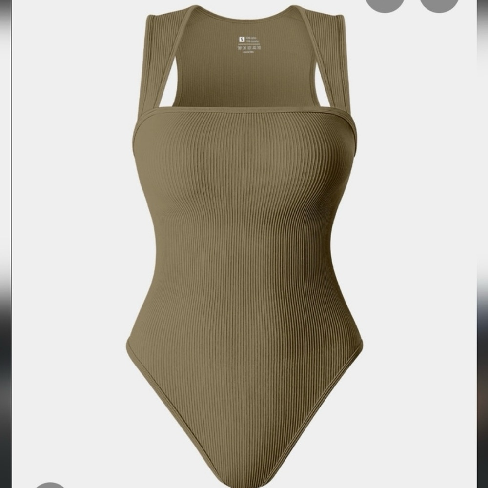 OQQ Tan Ribbed Women's Bodysuit